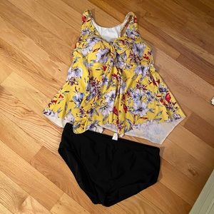 Yellow floral two piece swimsuit